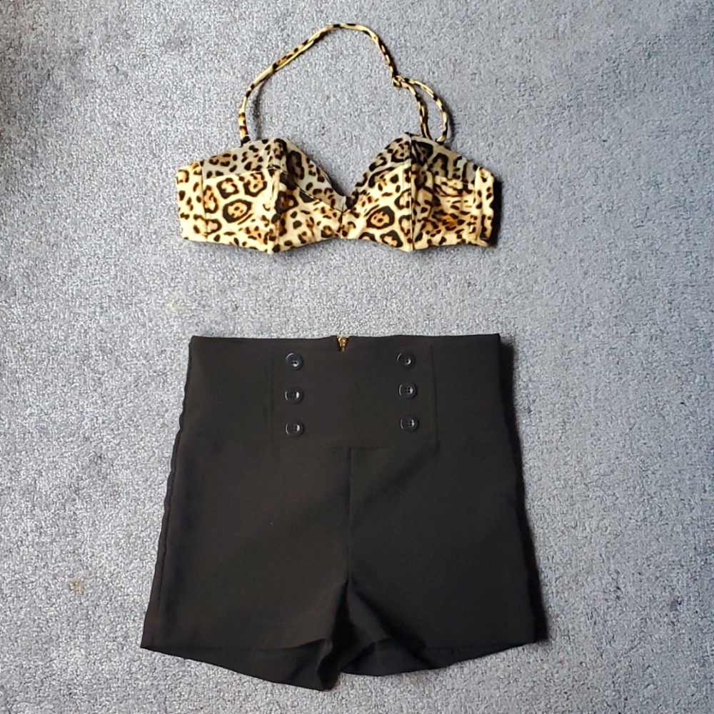 Leopard BIKINI Top Featuring High Waisted Shorts